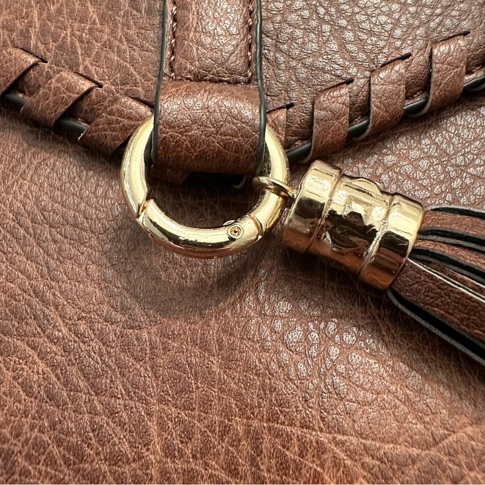 ALYSSA Faux Vegan Leather Whipstitch Brown Backpack New - Picture 8 of 13